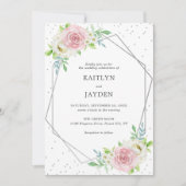 Chic Geometric Silver Foil Floral Wedding Kaart (Voorkant)