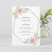 Chic Geometric Silver Foil Floral Wedding Kaart (Staand voorkant)