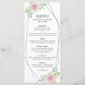 Chic Geometric Silver Foil Floral Wedding Menu (Voorkant)