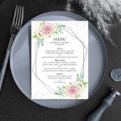 Chic Geometric Silver Foil Floral Wedding Menu