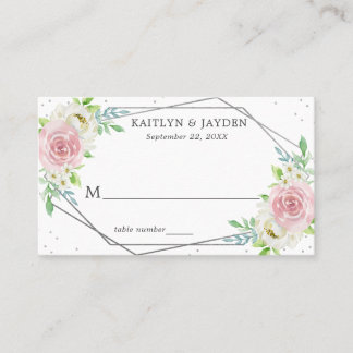 Chic Geometric Silver Foil Floral Wedding Plaatskaartje