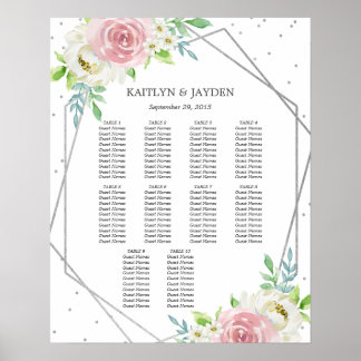Chic Geometric Silver Foil Floral Wedding Poster