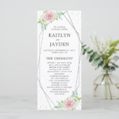 Chic Geometric Silver Foil Floral Wedding Programma (Staand voorkant)