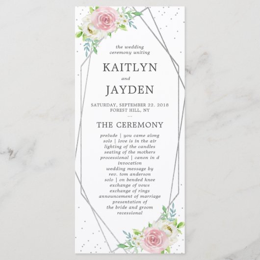 Chic Geometric Silver Foil Floral Wedding Programma (Voorkant)