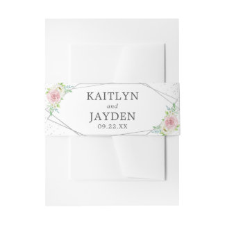Chic Geometric Silver Foil Floral Wedding Uitnodigingen Wikkel