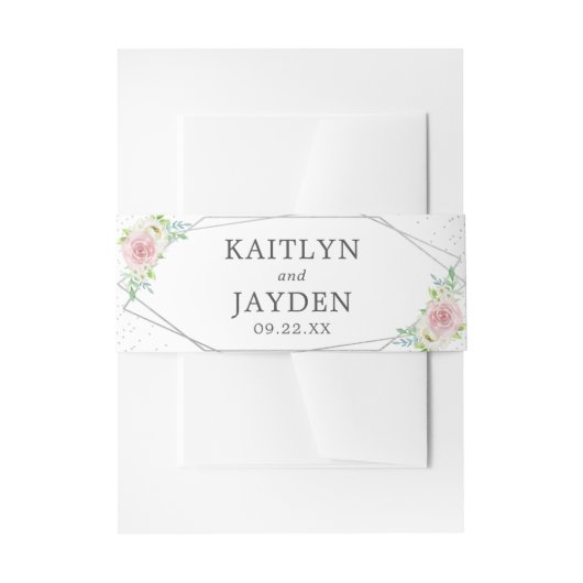 Chic Geometric Silver Foil Floral Wedding Uitnodigingen Wikkel (Voorkant Voorbeeld)