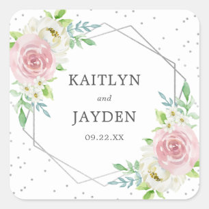 Chic Geometric Silver Foil Floral Wedding Vierkante Sticker