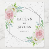 Chic Geometric Silver Foil Floral Wedding Wijn Etiket (Enkel label)