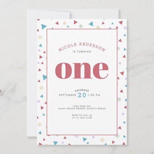 Chic Geometric Triangle en Swirls First Birthday Kaart (Voorkant)