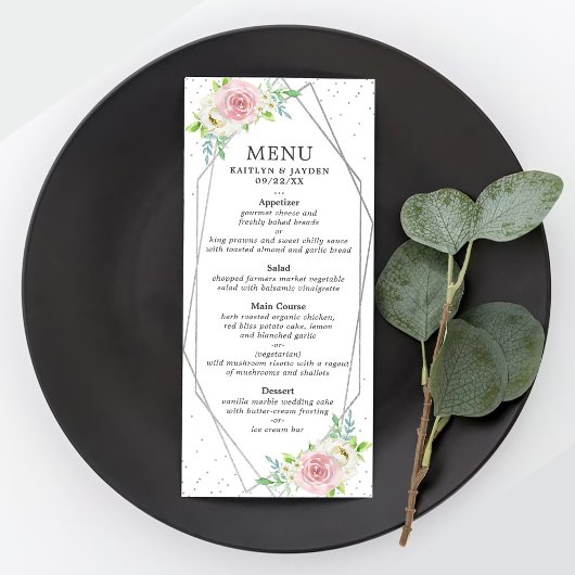 Chic Géométrique Mariage floral Foil Menu