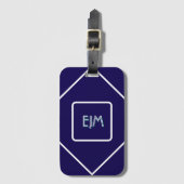 Chic geometrisch blauw en wit monogram bagagelabel (Voorkant (verticaal))