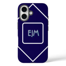 Chic geometrisch blauw en wit monogram