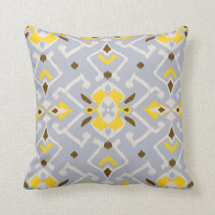 Chic geometrisch grijs geel ikat stampatroon kussen
