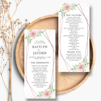 Chic Geometrisch Roos Goud Bloemen Trouwprogramma Reclamekaart