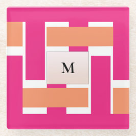 Chic gepersonaliseerd monogram vrouwelijk streeppa glazen onderzetter