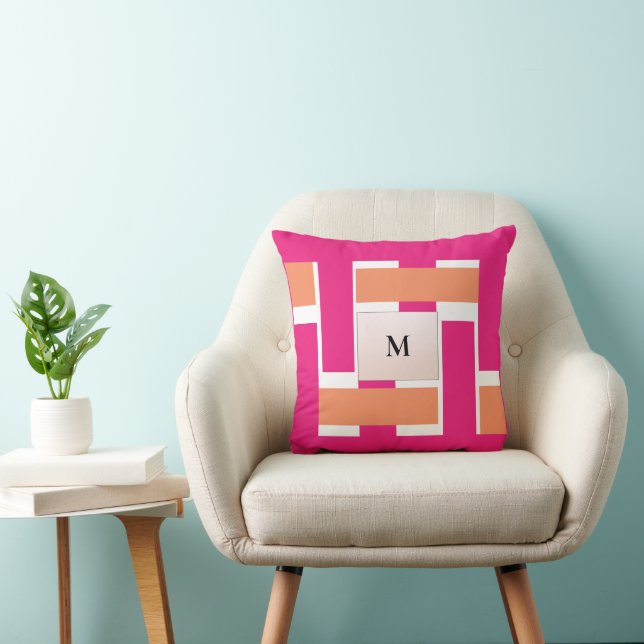 Chic gepersonaliseerd monogram vrouwelijk streeppa kussen (Stoel)