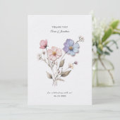 Chic geperste bloemen bruiloft dank je kaart (Staand voorkant)