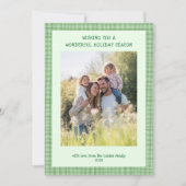 Chic Gingham Christmas Green Custom 5 Foto Feestdagenkaart (Voorkant)