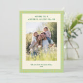 Chic Gingham Christmas YellowGreen Custom 5 Foto Feestdagenkaart (Staand voorkant)