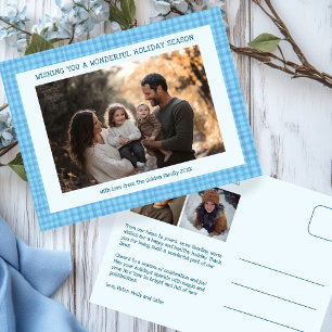 Chic Gingham Hanukkah Christmas Custom 3 Foto Feestdagenkaart