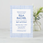 Chic Gingham Modern Custom QR CODE Bat Bar Mitzvah Kaart (Staand voorkant)