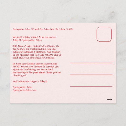 Chic Gingham Pink Red Christmas Custom Business  Feestdagenkaart (Achterkant)