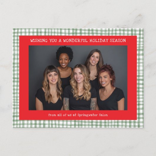 Chic Gingham Red Green Christmas Custom Business  Feestdagenkaart (Voorkant)