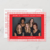 Chic Gingham Red White Christmas Custom Business Feestdagenkaart (Voorkant / Achterkant)