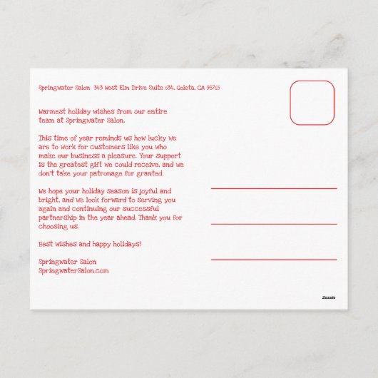 Chic Gingham Red White Christmas Custom Business Feestdagenkaart (Achterkant)