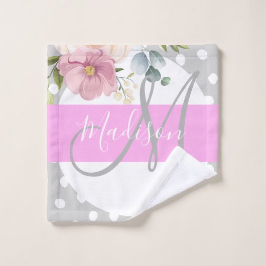 Chic & Girl Floral Blanc rose Gris Nom (Gant de toilette)