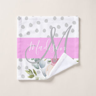 Chic & Girl Floral White Pink Gray Nom du monogram