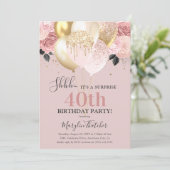Chic Girly 40th Surprise Birthday Party Kaart (Staand voorkant)