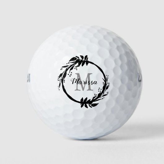 Chic Girly Black & White Monogram Name Wreate Golfballen (Voorkant)