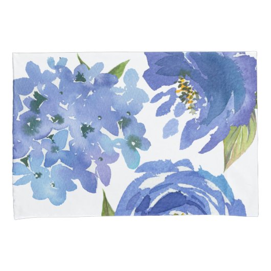 Chic Girly Blue Floral Peonies Hydrangeas Kussensloop (Voorkant-Rechts)
