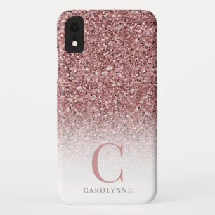 Chic Girly Blush Pink Glitter Ombre Monogram iPhone XR Hoesje