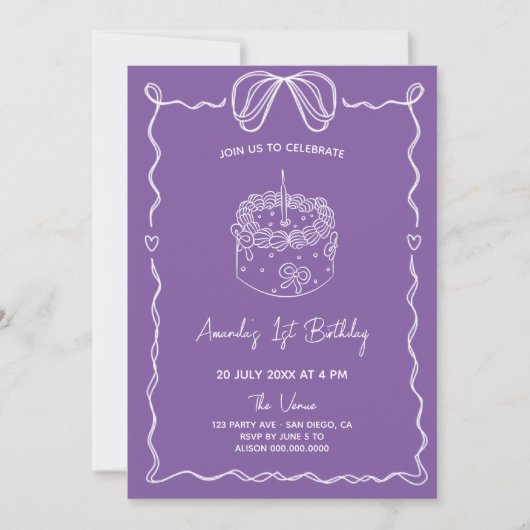 Chic Girly Bow Cake Invitation d'anniversaire