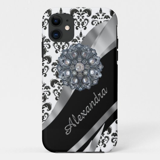 Chic girly damask gepersonaliseerd Case-Mate iPhone case (Achterkant)