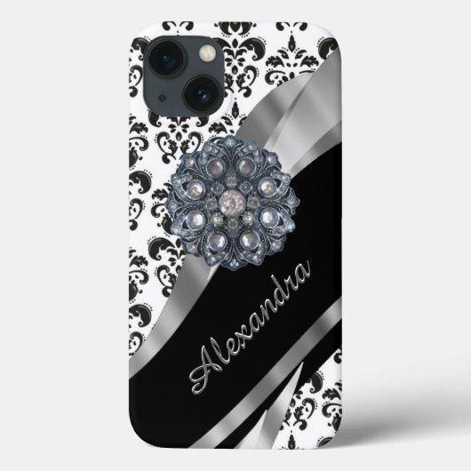Chic girly damask gepersonaliseerd Case-Mate iPhone case (Achterkant)