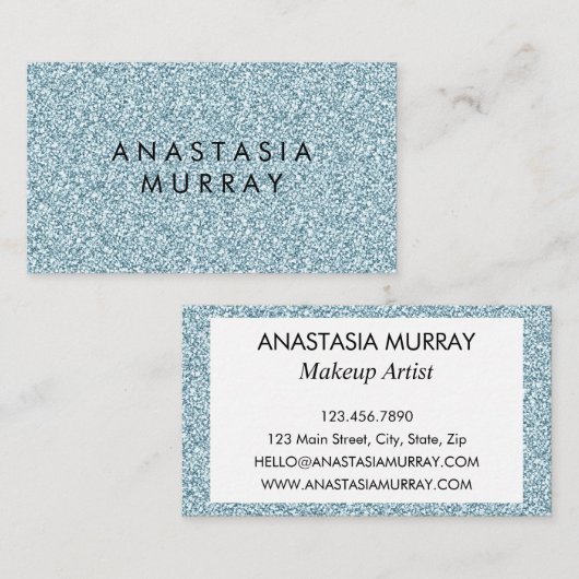 Chic, Girly en Glam Blue Silver Glitter Sparkles Visitekaartje (Voorkant / Achterkant)