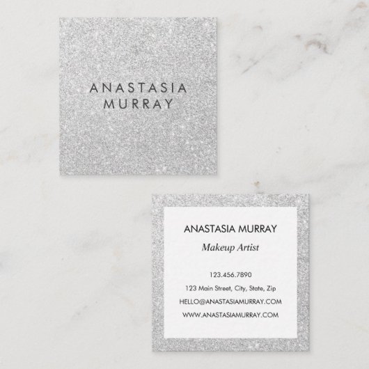 Chic, Girly en Glam Grey Silver Glitter Sparkles Vierkante Visitekaartje (Voorkant / Achterkant)