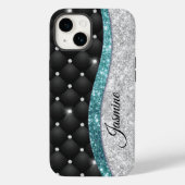 Chic girly faux Silver glitter blauwgroen monogram Case-Mate iPhone Case (Achterkant)