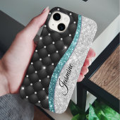 Chic girly faux Silver glitter blauwgroen monogram Case-Mate iPhone Case