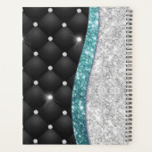 Chic girly faux Silver glitter blauwgroen monogram Planner (Achterkant)