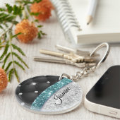 Chic girly faux Silver glitter blauwgroen monogram Sleutelhanger (Voorkant Rechts)
