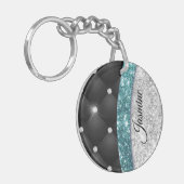 Chic girly faux Silver glitter blauwgroen monogram Sleutelhanger (Voorkant Links)