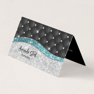 Chic girly faux Silver glitter blauwgroen monogram Visitekaartjes