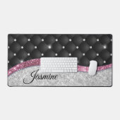 Chic girly faux Silver glitter zwart roze monogram Bureaumat (Keyboard & Muis)