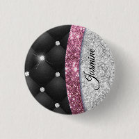 Chic girly faux Silver glitter zwart roze monogram