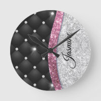 Chic girly faux Silver glitter zwart roze monogram