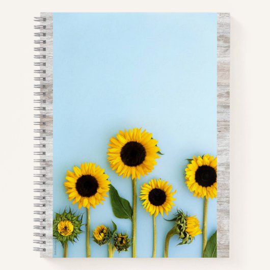 Chic Girly Floral Yellow Sunflower Cute Gray Notitieboek (Voorkant)